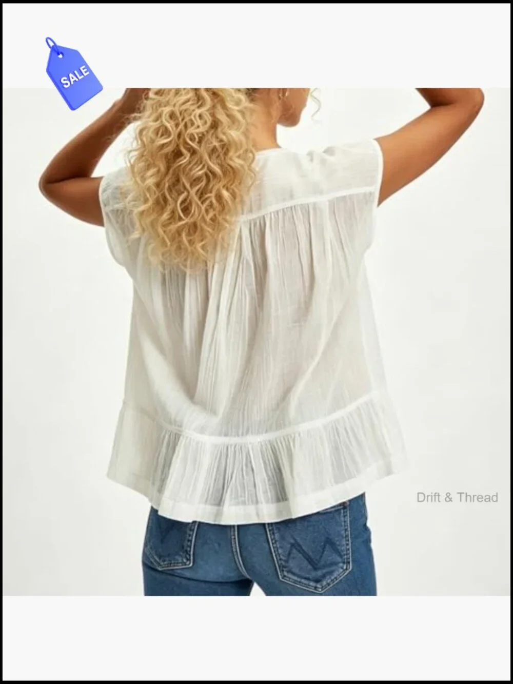 Semi Sheer Button Down Blouse Square Neck Lace Ruffle Cap Sleeve Crop Top - Picture 6 of 6